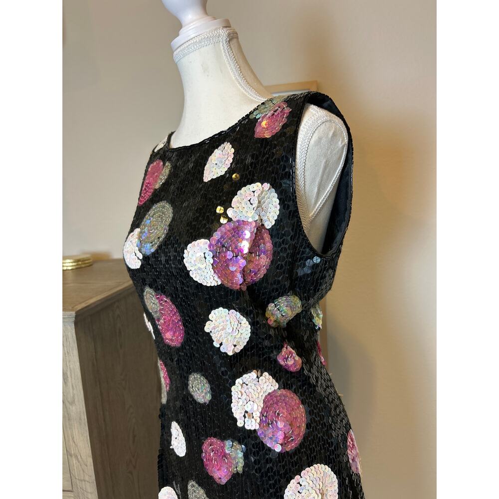 Nadine Boutique | Vintage Black/Pink/Silver Sequins Sheath Dress | Large - Picture 7 of 14